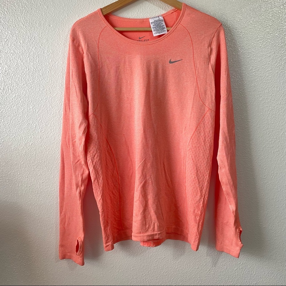 Nike Element Dri-Fit Pink Orange Salmon Running Long Sleeve Shirt Womens XL